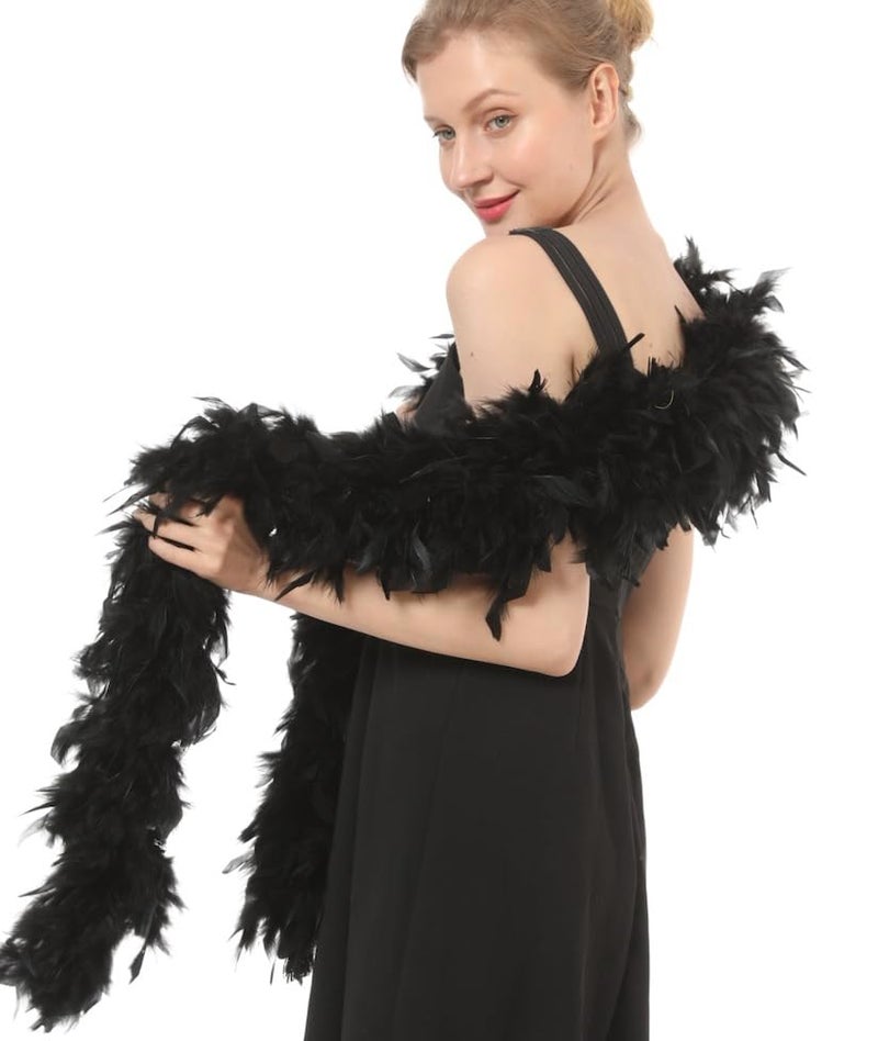 Flydreamfeathers 80 Gram, 2 yards Long Turkey Chandelle Feather Boa 10 Color, Great for Party, Wedding, Halloween Costume, Christmas Tree Decoration (Black) - Image 4